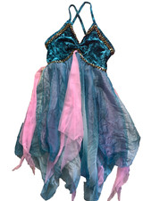 Revolution Dancewear Teal/Pink Dress Flare, Lacy, Spaghetti Strap Size LA
