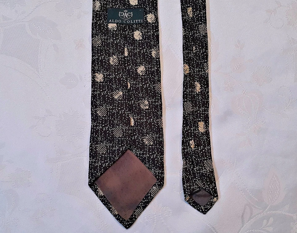 CORBATA DE HOMBRE VINTAGE AUTÉNTICA ALDO COLITTI NEGRA BEIGE SEDA Foto 3 de 4
