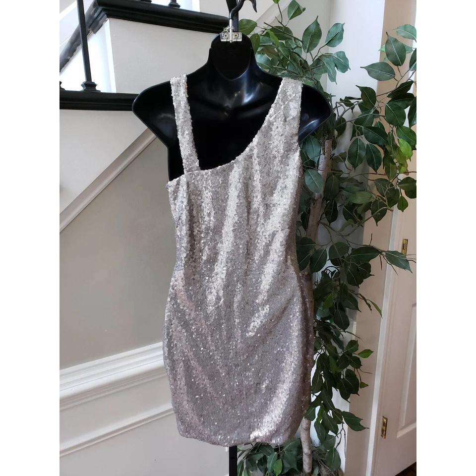 Vestido Symphony Fit & Flare para mujer talla M gris informal lentejuelas cuello redondo sin mangas Foto 4 de 4