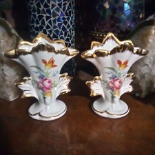 2 Limoges Wedding Church Porcelain 6"  Vases Gold Gilt With Flowers Nice!