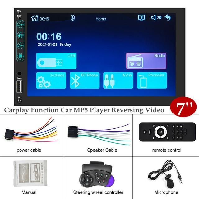 7-inch 12V Full-touch HD Screen Carplay Function Car MP5 Player Reversing Video 7-inch 12V Full-touch HD Screen Carplay Function Car MP5 Player Reversing Video