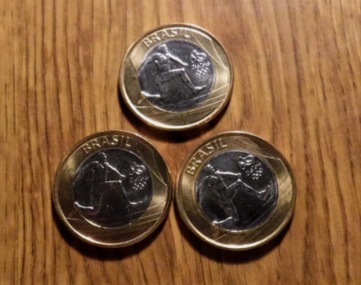 BRAZIL 1 REAL 2014 OLYMPICS TRIPLE JUMP ONE BI-METAL UNC. COIN (T4)