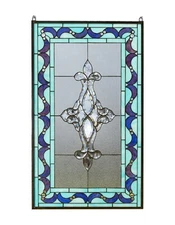 Tiffany Style stained glass window panel Clear Beveled glass panel 20" x 34.25"