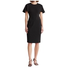 Calvin Klein Womens Black Midi Dress Short Flutter Sleeve Knit Sheath Sz 6 New