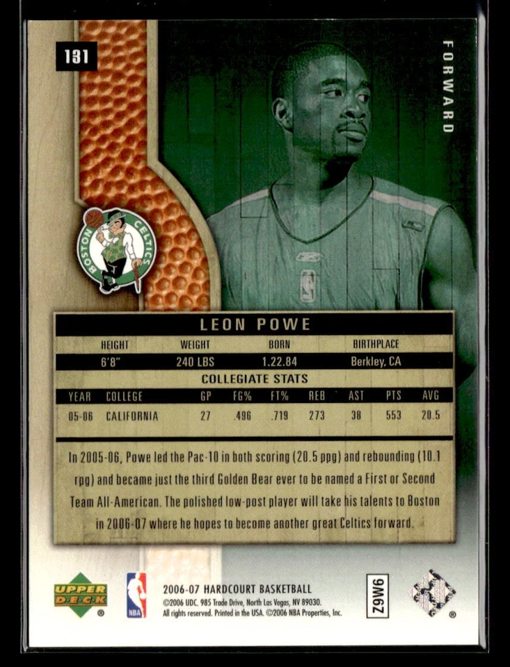 Leon Powe 2006-07 Upper Deck Hardcourt #131 /1750 Boston Celtics - Image 2 of 2
