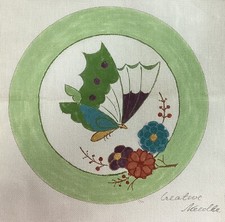 Hand Painted Butterfly Creative Needle 12" Round Needlepoint Canvas Vintage