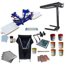 4 Color Screen Printing Kit Press Printer with UV Exposure Unit Flash Dryer