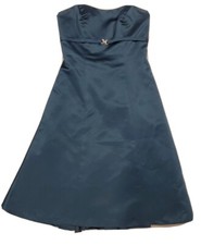 David's Bridal Bridesmaid Navy Strapless Empire Short Dress Jewel Belt Tie Back 
