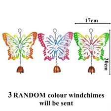 Image of Set of 3 Metal Butterfly Garden Hanging Windchimes Ornament Metallic Butterflies