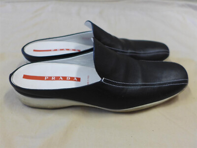 PRADA Black Leather Slip-On Leather Loafers/Mules - Womens  display picture 1