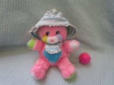 Vintage Mattel 1986 Popples Baby Cribsy Pink Plush Rattle Bib Bonnet EUC