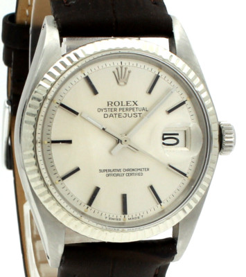 Men VINTAGE Rolex Oyster Perpetual Date Stainless Steel Silver Stick 36mm Watch