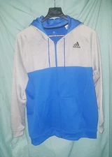 Blue And Grey Adias Pullover Zip Up Sweatshirt Hoodie w Drawstring Closure XL