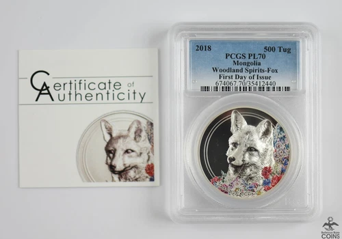 2018 Mongolia Woodland Spirits Fox .999 Silver 1oz Colorized Coin NGC PL70 FDOI