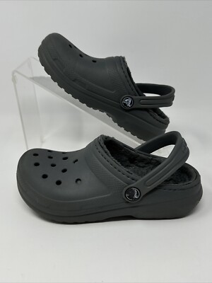 Crocs Classic Faux Fur Lined Clogs Slip On Shoes Youth Kids Gray