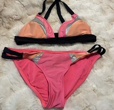 Vintage Y2k Body Glove Bikini 2 Piece Swimsuit Neon Silver Size Medium Rare