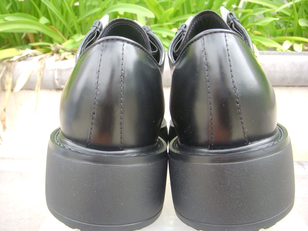 Prada Black White Brushed Leather Lace Up Oxford Bi-Color, Logo