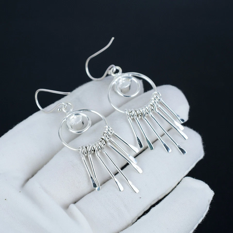 Verde Calcedonio Gemma Artigianale 925 Orecchini Argento Sterling Per Love Gifts - Immagine 3 di 4