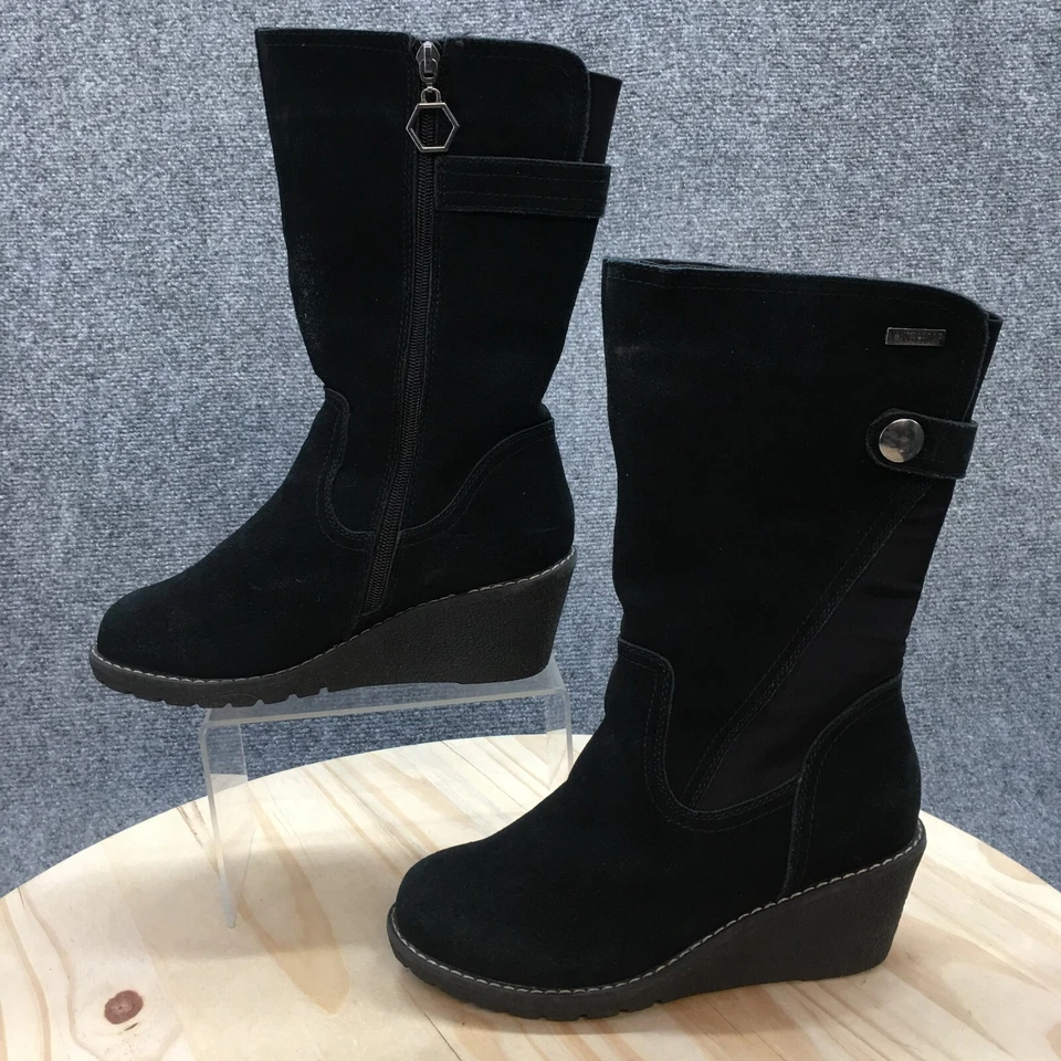 Botas Khombu Mujer 7 M Pisa Hasta la Rodilla Cuña Alta Cuero Negro Impermeables Foto 2 de 4