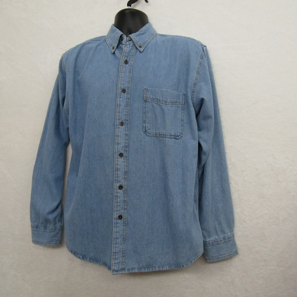 Camisa de hombre Austin Clothing Co manga larga mediana azul algodón botón denim preppy Foto 3 de 4