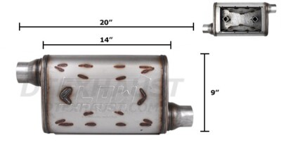 FLOW CHASER 92543 STAINLESS STEEL MUFFLER 2.5'' INLET/OUTLET O/O 14'' BODY NEW