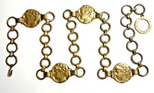 Vtg Ladies Chain Belt Grecian Engraved Coin Cameo Gold Tone- Quality Piece 36"