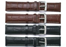 20mm Black or Brown Alligator Grain Leather Replacement Watch Strap Band Unisex