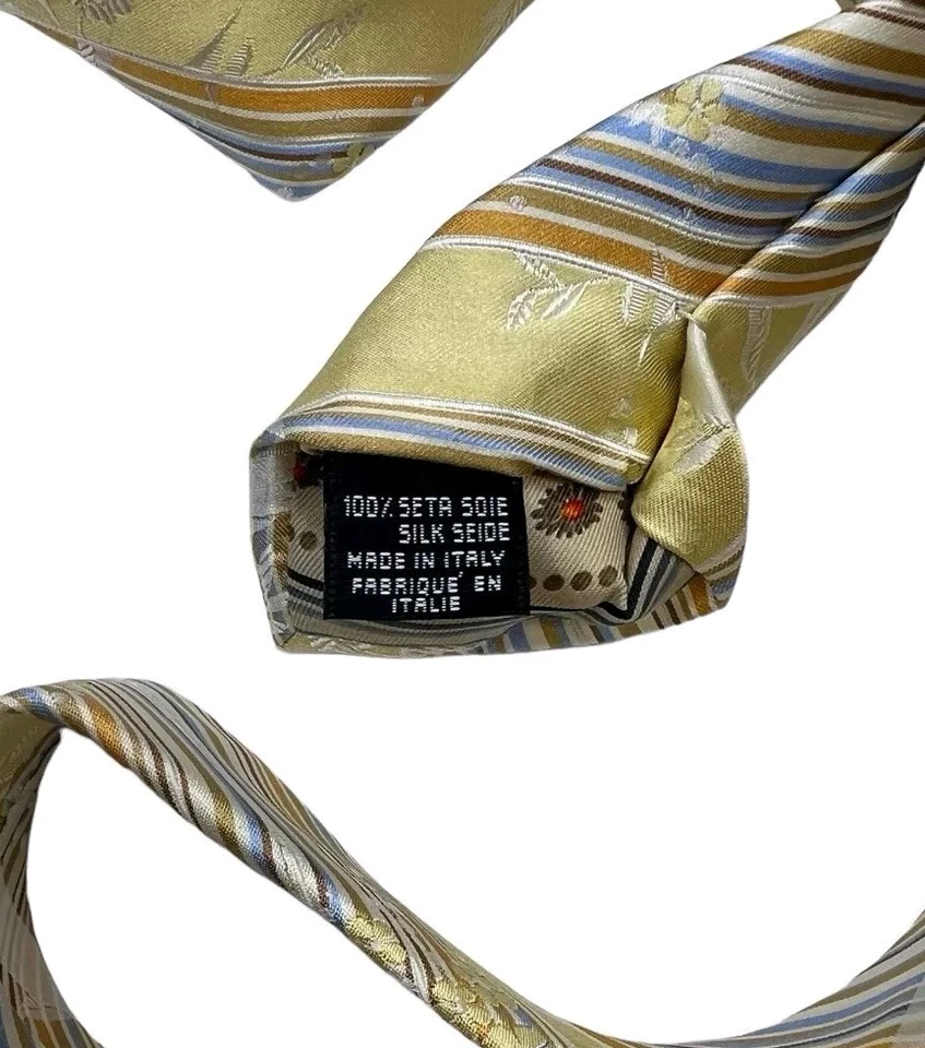 Corbata KENZO Para Hombre 100% Seda LUJO Corbata Rayas Doradas Floral W:3.7" Usada en Excelente Condición Foto 3 de 4