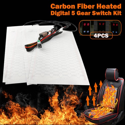2 Seats Universal Car Carbon Fiber Heated Seat Heater Kit 5Level