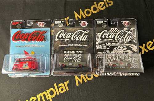 M2 Machines Coca Cola NMD01 SUPER RAW CHASE Set Squarebody, Willys, VW Van