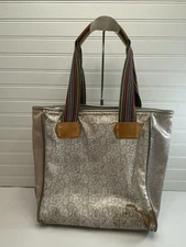 Consuela Clay Classic Tote Embossed Snake Print Champagne Glitter No Charm READ