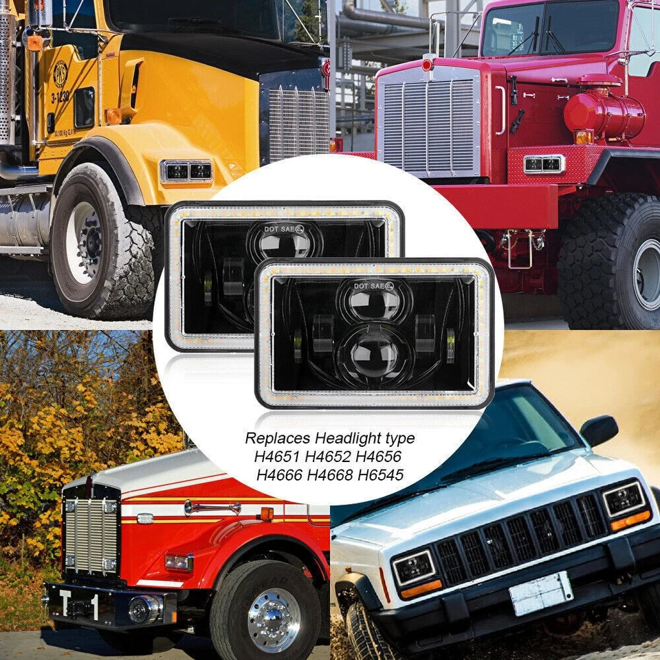 For Oldsmobile Delta 88 1976-1986 4PCS 4x6" LED Headlights Hi/Lo DRL Angel Eyes - Изображение 4 из 4