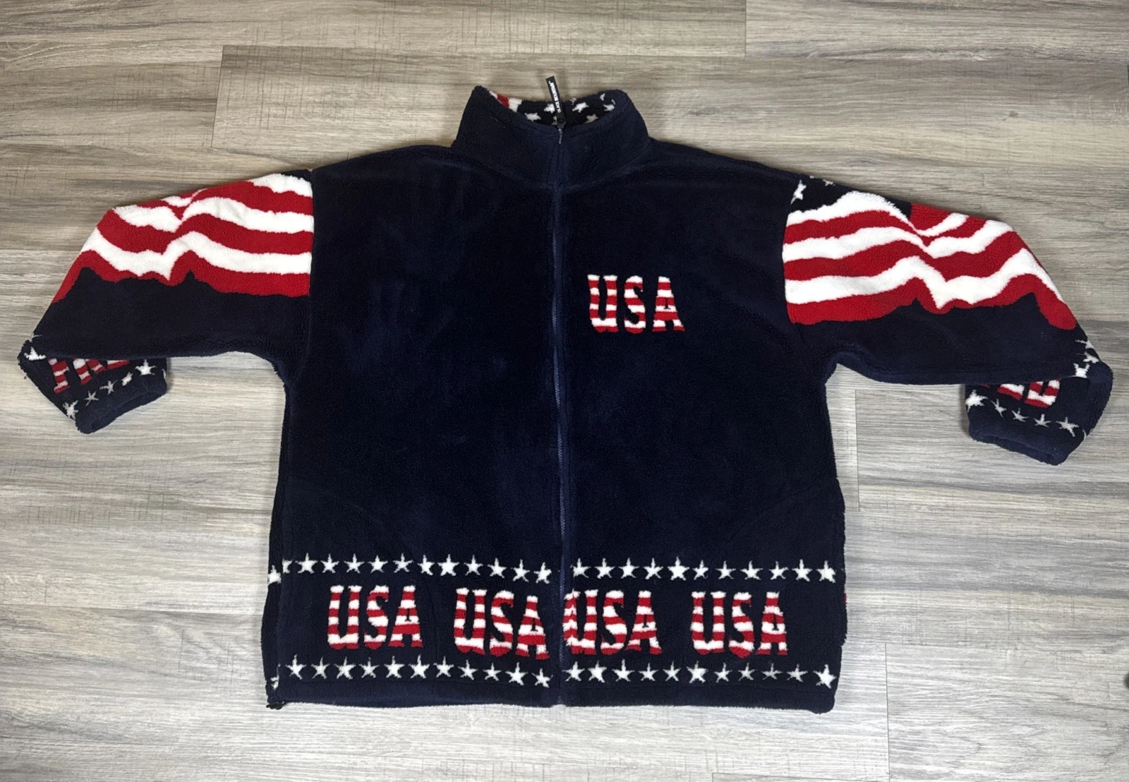 VTG Black Mountain USA Freedom Fleece Jacket Dark Blue Full Zip Outdoors SZ XL