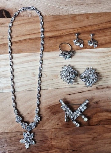 New ListingLot Of 5 Vintage Assorted Silver Toned Rhinestone Costume Jewelry