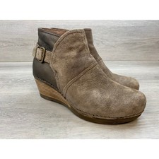 Dansko Maria Women's Taupe Suede 8.5 Wedge Ankle Buckle Casual Comfort Boots