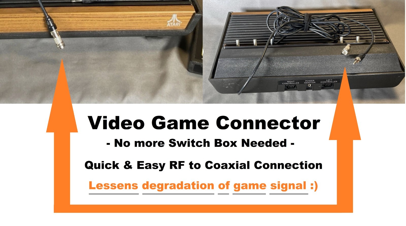 Atari  Video Game - TV Connector Adapter ⚫️🟠⚫️ RF RCA Type F Coaxial Male