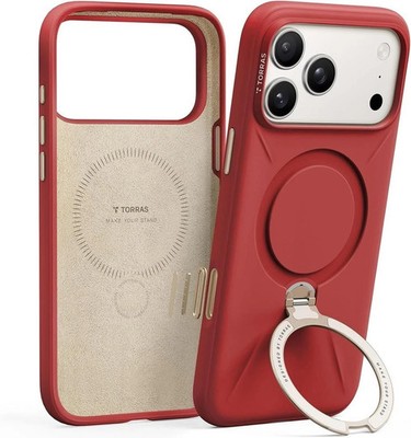 TORRAS Q3 iPhone 17 Pro Case 360 Spin Magnetic Stand Silicone Camera Control Red