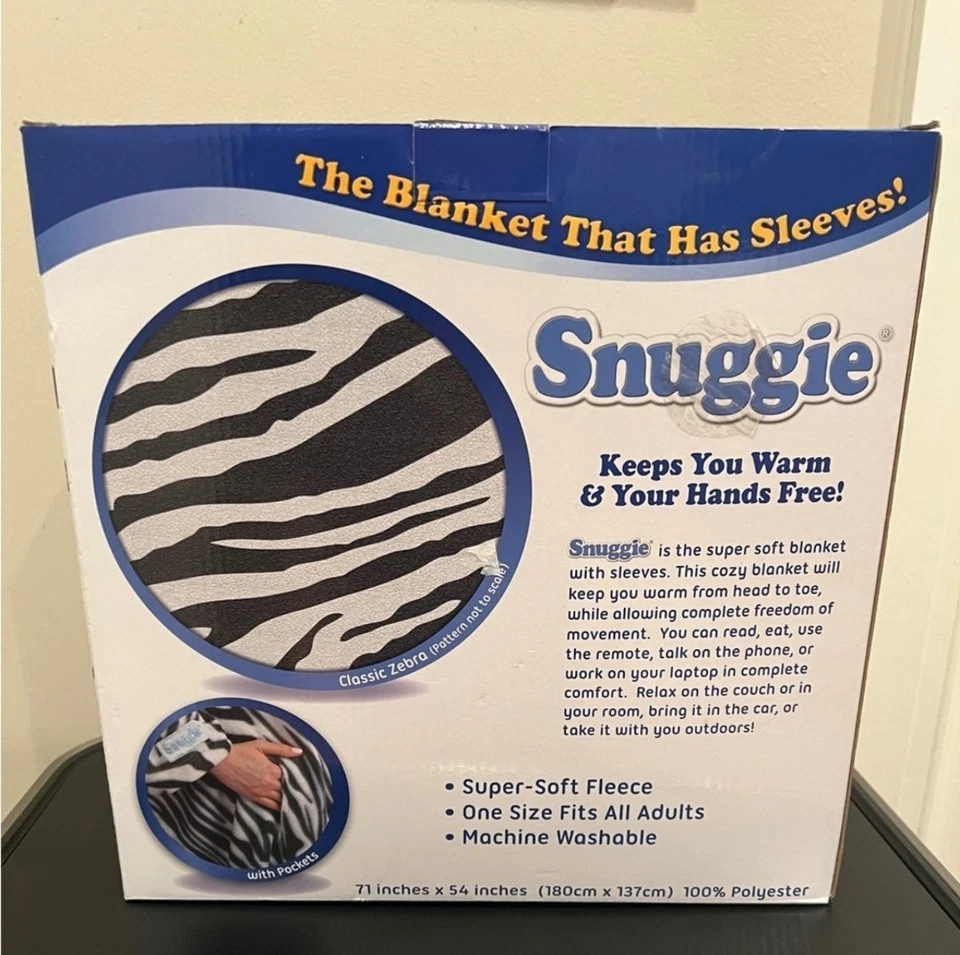 Snuggie Black White Zebra Print Blanket with Sleeves & Pockets Fleece Cozy Comfy - Image 2 of 4