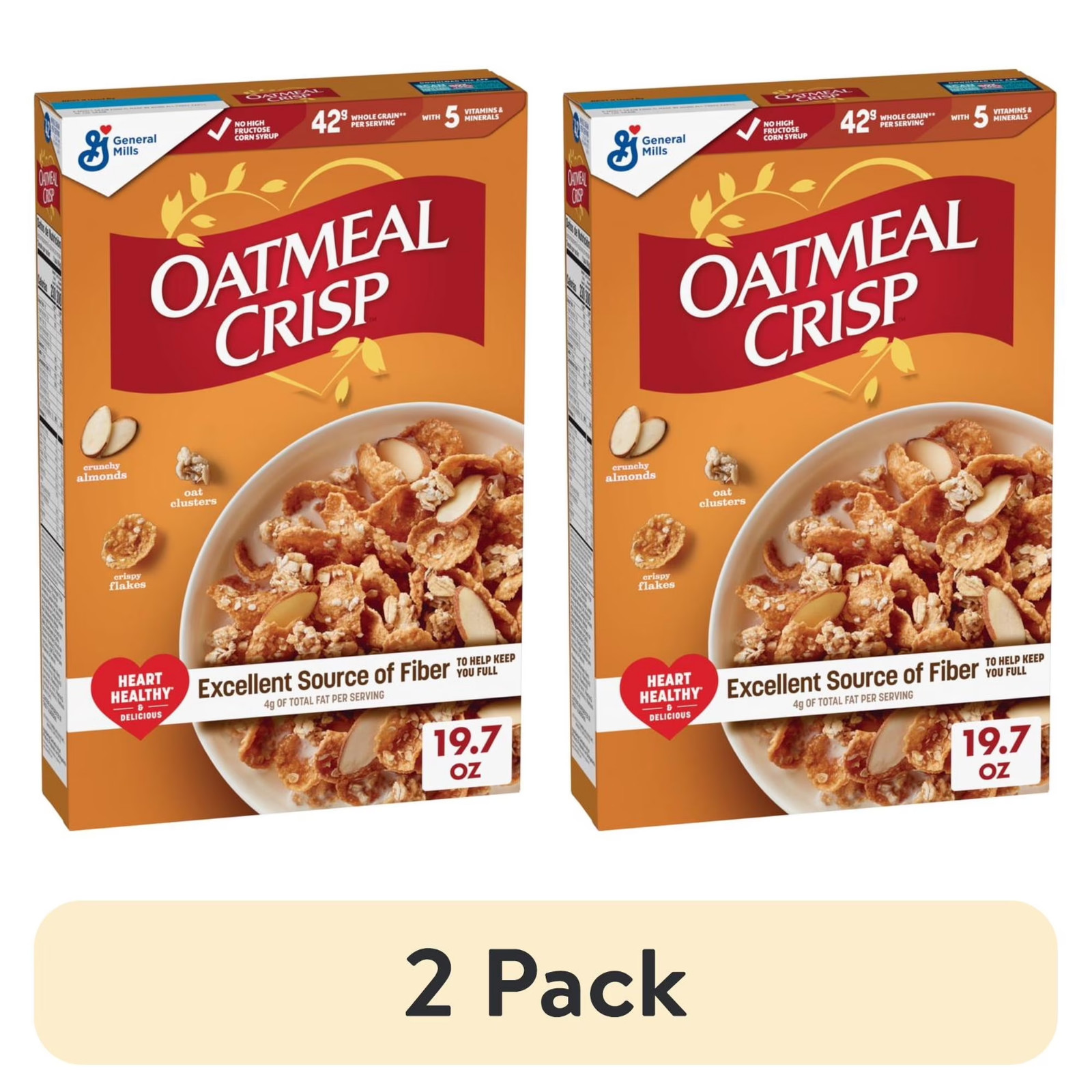 2 Pack Oatmeal Crisp Heart Healthy Cereal 19.7oz Whole Grain
