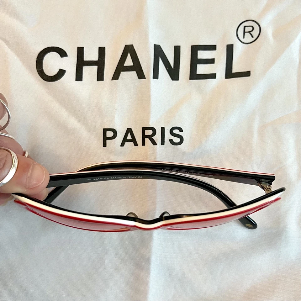 RARO CHANEL Gafas de sol vintage Rojo Negro Blanco, Italia Gafas de diseñador 52-18-140 Foto 2 de 4