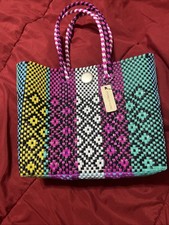 Handwoven Palm Tote Recycled Bag Multicolor Mexican Style