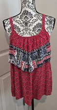 VTG Bohemian Festival Ruffeled Flounce Women's Tank Hippie Peasant Crochet Med