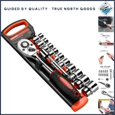 Professional 12pc Ratchet Socket Set with Ergonomic Handle in Chrome Finish