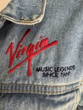 ❤️ Men 1990s Virgin Megastore Airline Denim Jean Jacket XL Vtg 90s 80s Employee