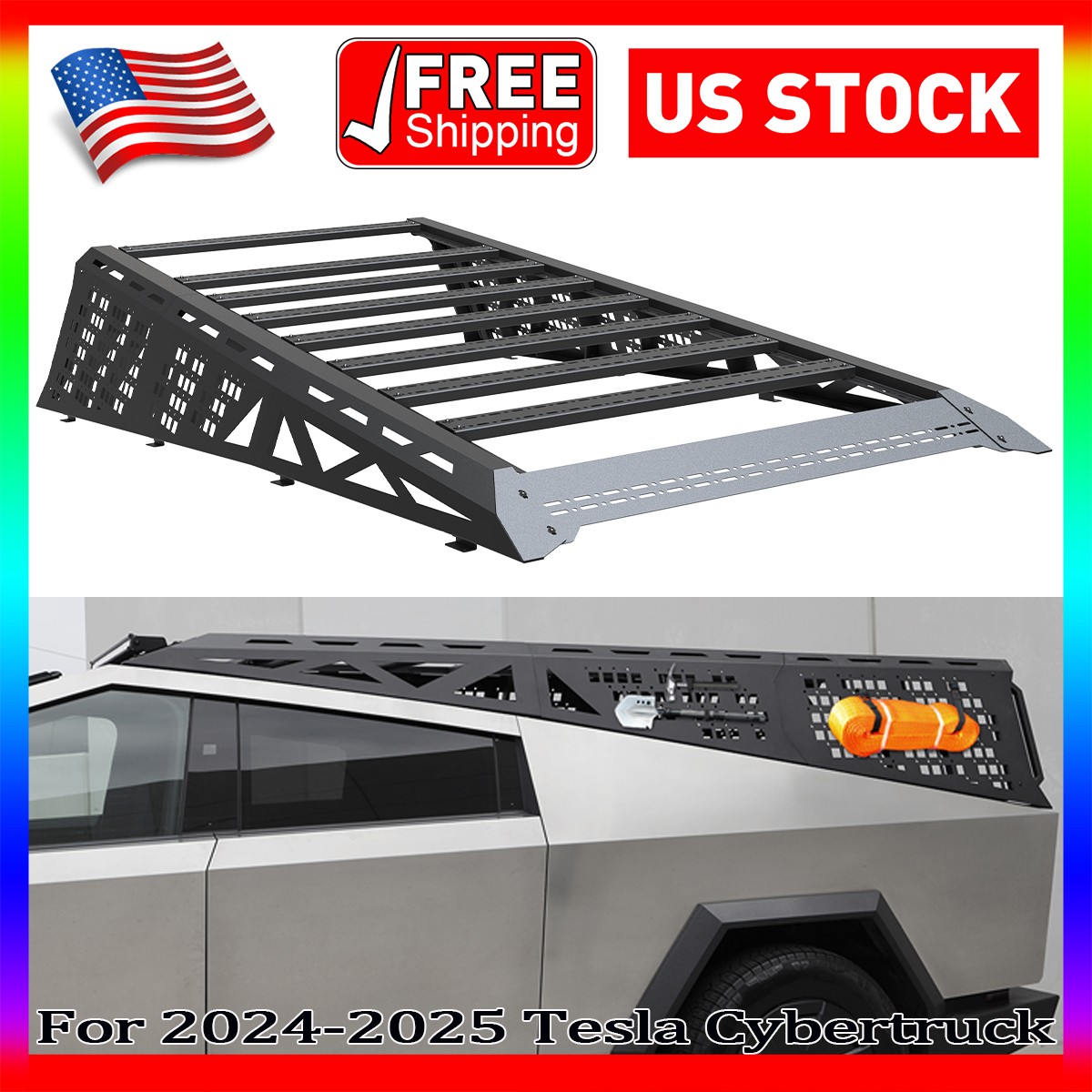 Heavy Steel Full-Frame Bed Rack Kit Roof Cargo Racks For 2024+ Tesla Cybertruck