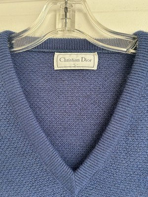 Vintage Christian Dior Pullover V-Neck Sweater Blue Men s L Textured Knit Soft