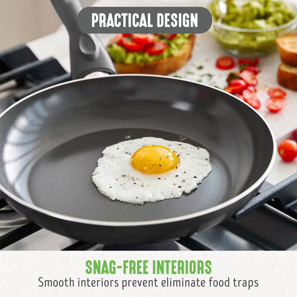 GreenLife 12PC Aluminum Set Fry Pan Stockpot  Charcoal Gray Ceramic Cookware