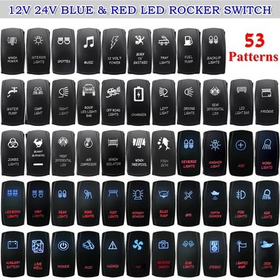 Auto Boot Wippschalter Einbauschalter Wippenschalter LED Blau & Rot Licht 12/24V