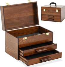 14 Inch Mini Wooden Tool Box With 2 Drawers And Top Storage Portable Small Tool