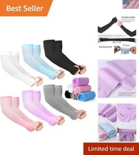 2 Pairs Sun Protection Sleeves UV Cooling Arm Men Women Sports with Thumb Hol...